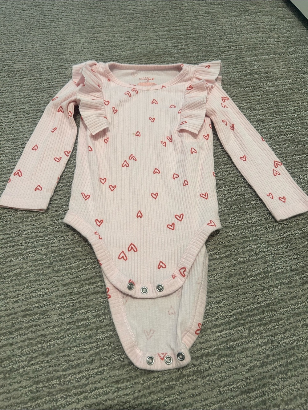 Cat & Jack Pink Ribbed Long-Sleeve Heart Ruffle Bodysuit